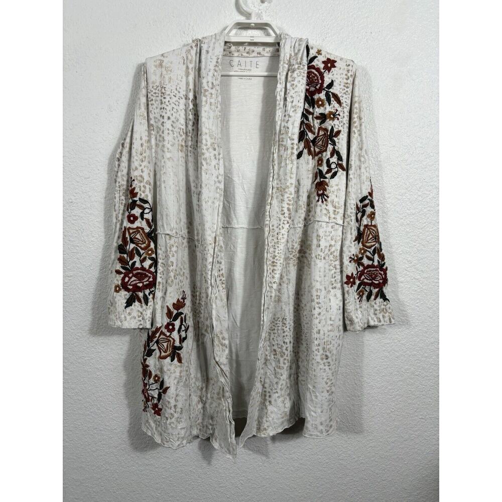 Caite Jacket Women’s Size M Embroidered Floral Hooded Cotton Boho Cardigan